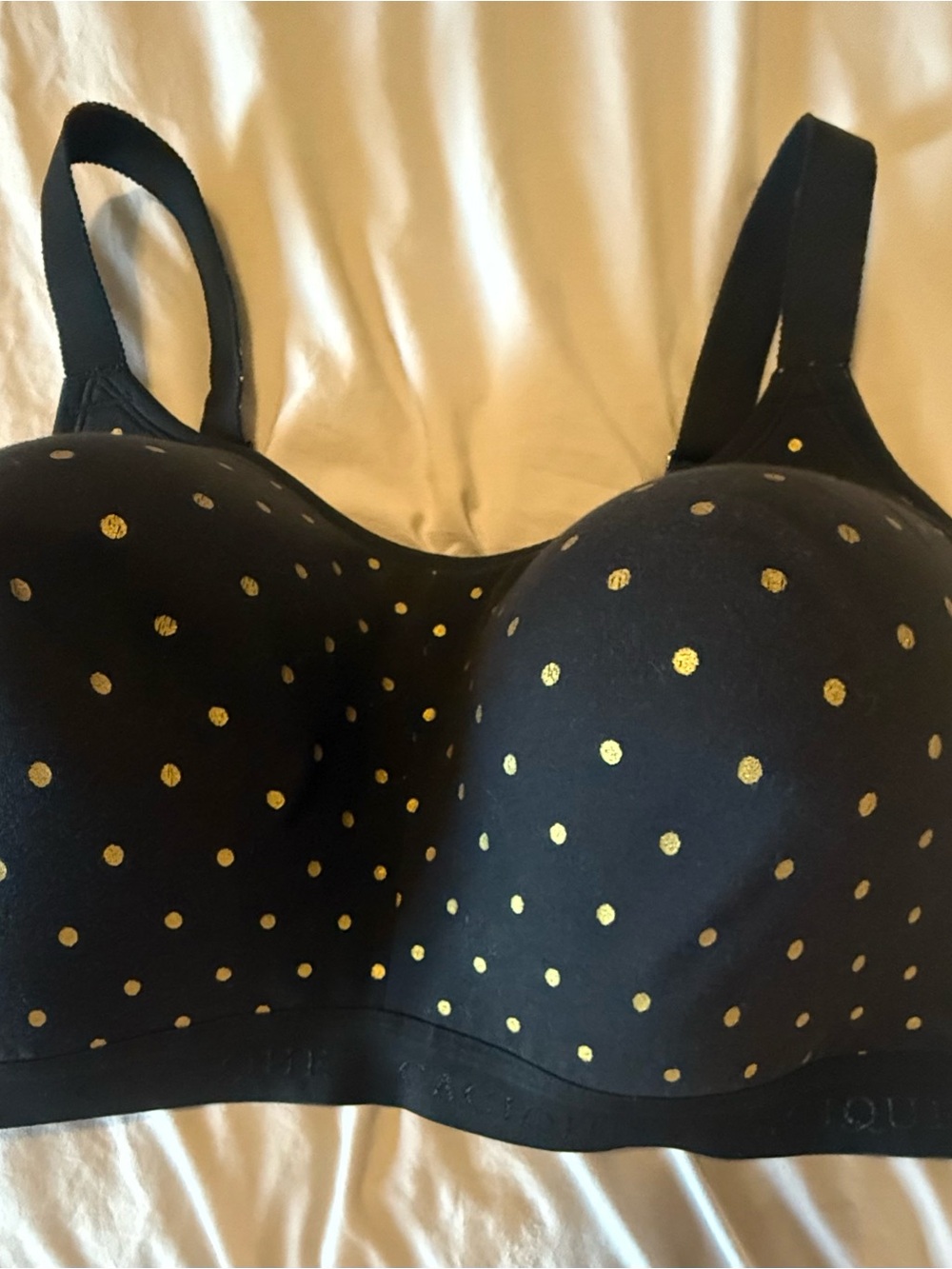 Cacique Black Bra with Gold Polka Dots